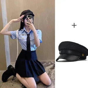 メガ割福袋-1新作 ミニスカポリス コスプレ 制服 警察官 イベント ハロウィン ネクタイ シャツ プリーツスカート 衣装 パーティー 仮装 ミニスカ 警察 婦警 婦人警官 制服 警察 婦警 婦人警官