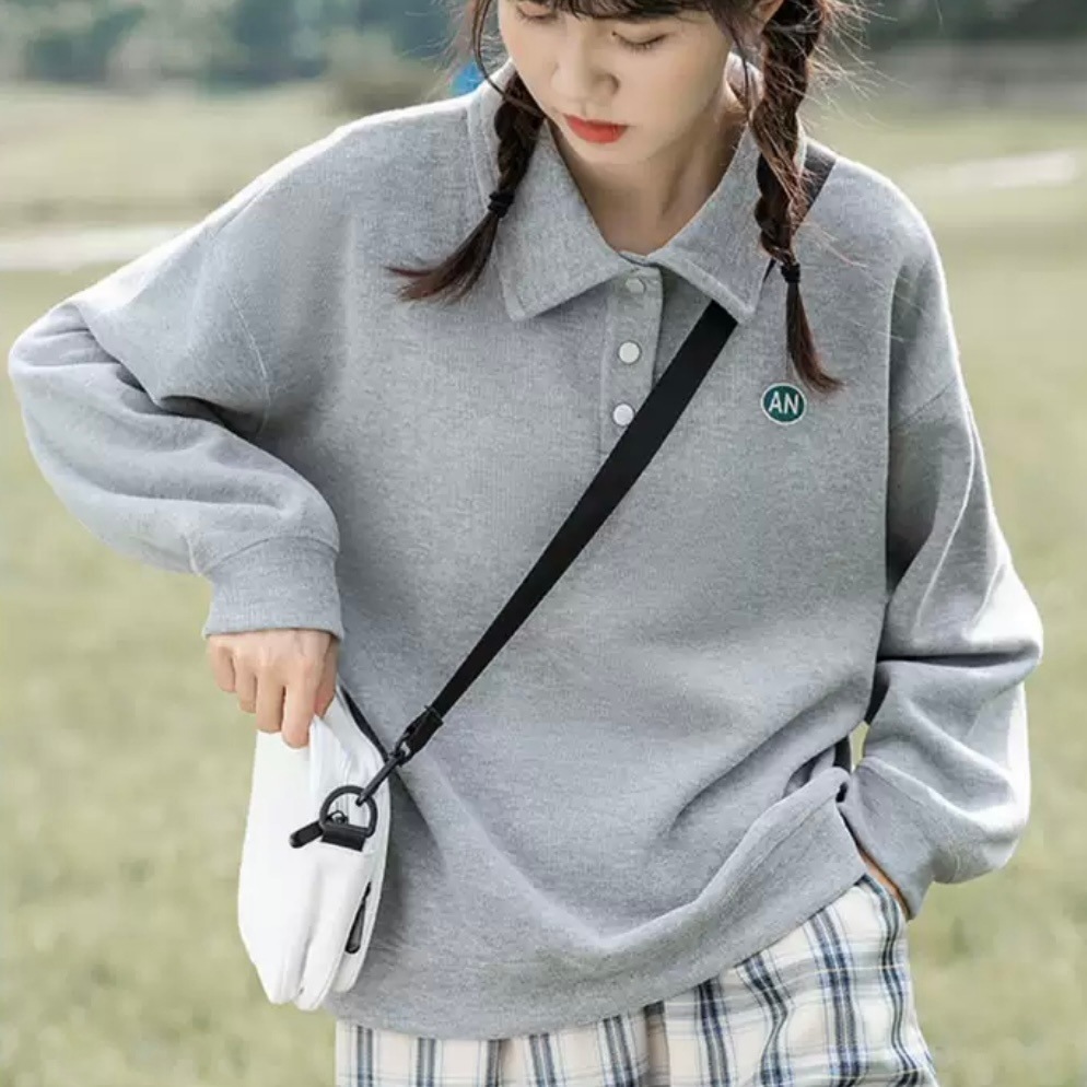 トップス パーカー トレーナー コットン 綿 袖あり 長袖 ドロップショルダー 萌袖 Vネック 襟付 ストレート ファスナー 前開き ジッパー 大人可愛い きれいめ シンプル カジュアル 大人 上品