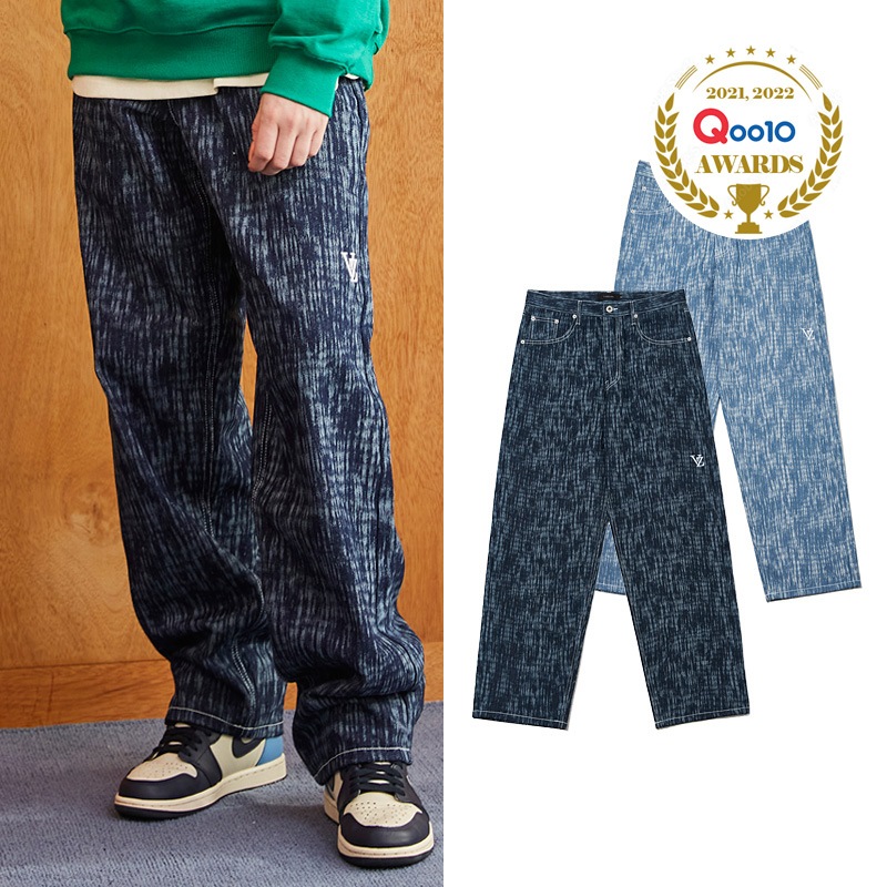 3D Monogram Rain Washing Slub Denim Pants 韓ストファッション