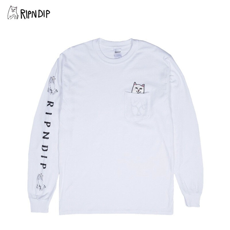リップンディップ Lord Nermal Pocket Long SleeveWhite メンズ 長袖 Tシャツ ロンT