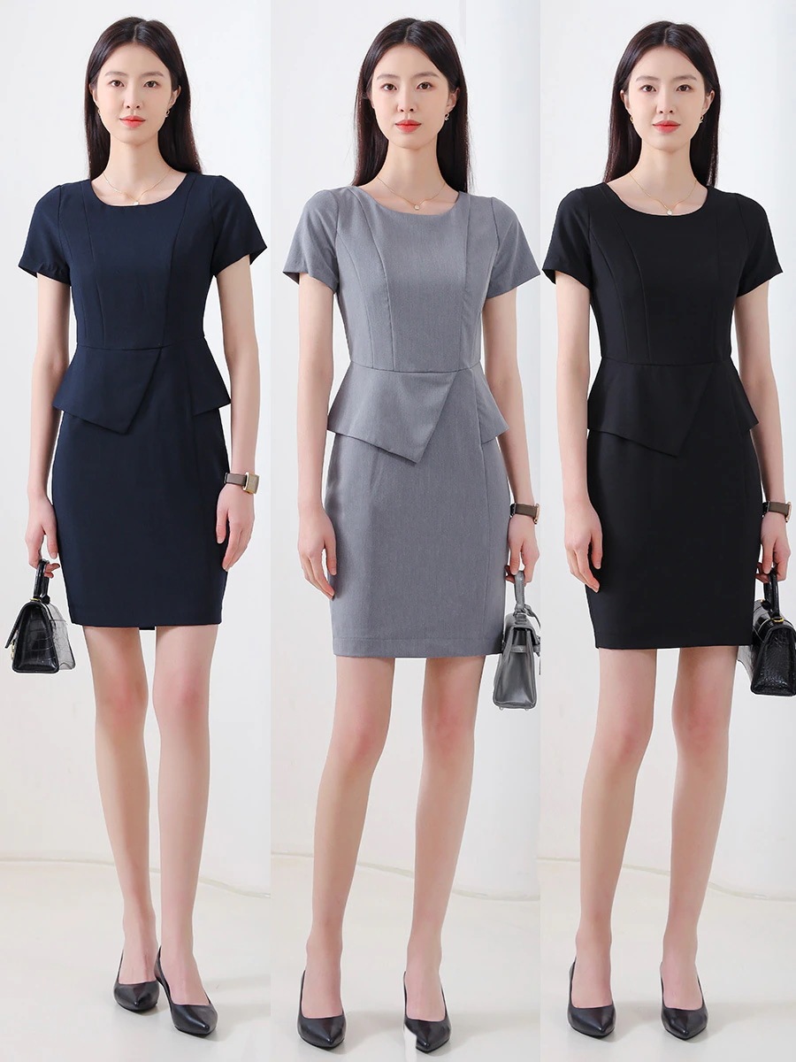 【HY逸品です】夏スーツワンピースTシャツ半袖シンプル通勤デザイン着やせ気質スーツ皺防止垂れ感質感
