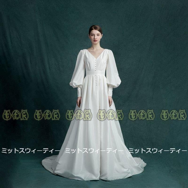 ウェディングドレス二次会前撮り海外挙式ロングドレス花嫁長袖ハウスウェディング結婚式