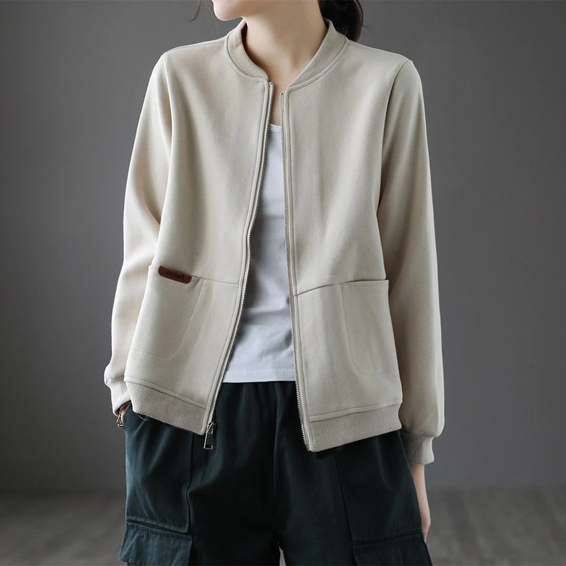 ブルゾン長袖ライトアウターレディースジャケット無地ショート丈春秋大きいサイズスウェットアウター20304050