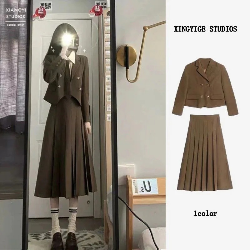 【新作入荷】涼しく楽ちんセットアップ制服秋韓国お姉さん風 シャツ 小さいスーツ 3枚スーツ スカート 女性韓国ファッション 通勤 orange