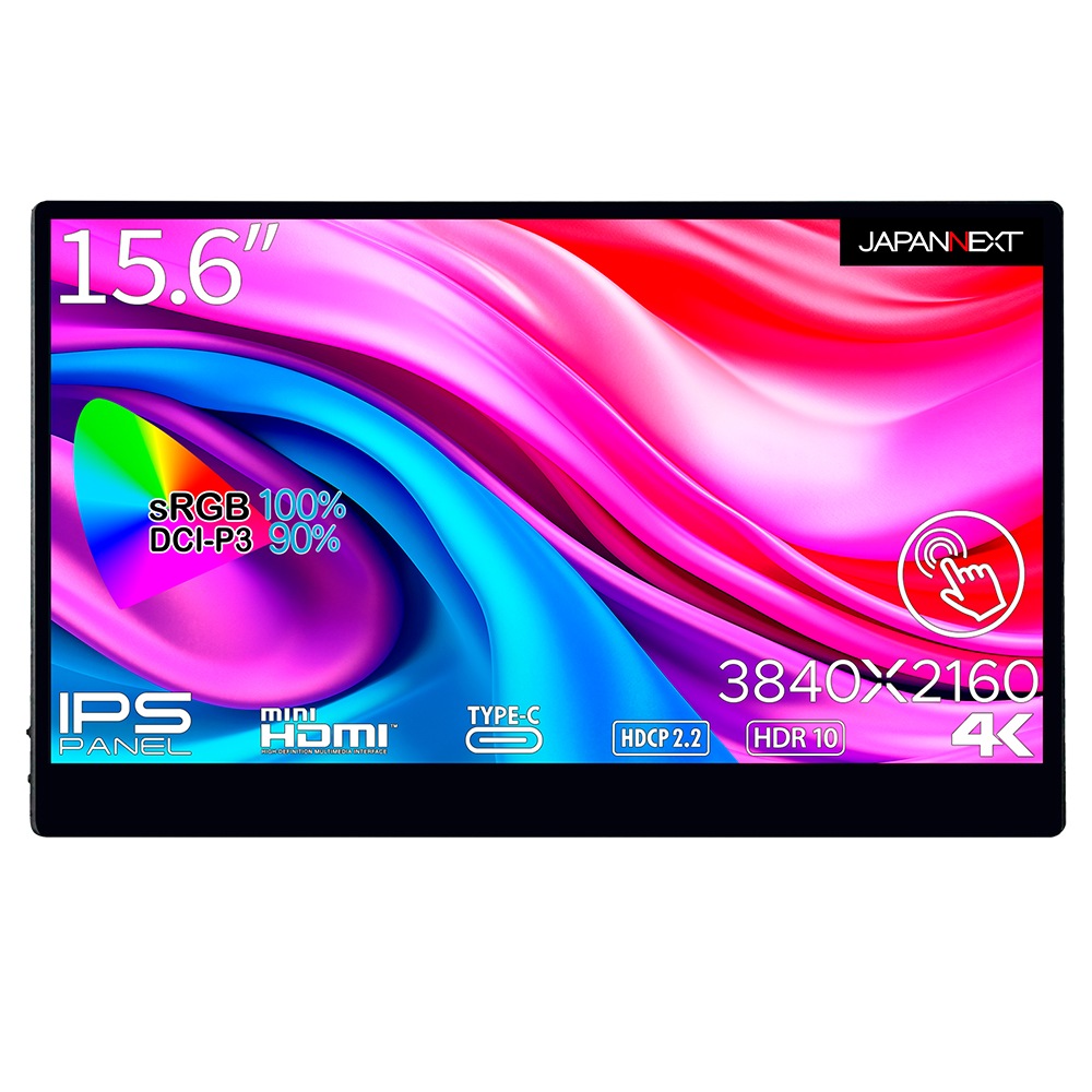 JAPANNEXT（ジャパンネクスト） 15.6型 モバイル液晶ディスプレイ（4K UHD/IPS/光沢/60Hz/30ms/miniHDMI /USB-C/スピーカー搭載/フリッカーフリー/ブルーラ