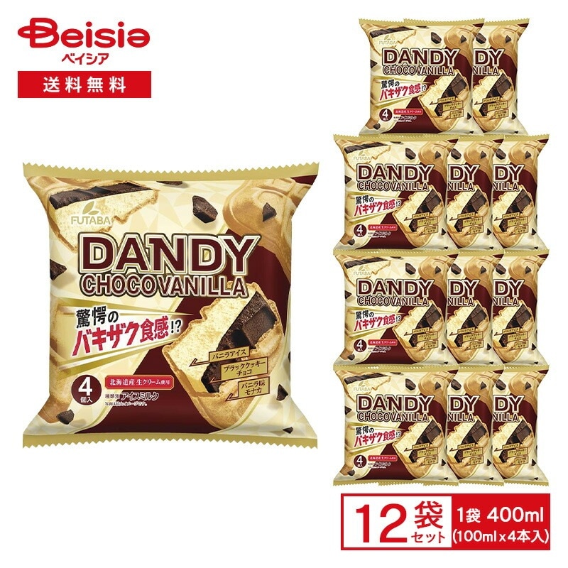 フタバ食品 ダンディーチョコバニラマルチ 400ml（100ml×4本入）×12袋 アイス アイスミルク ダンディー チョコレート バニラアイス モナカ モナカアイス マルチパック まとめ買い
