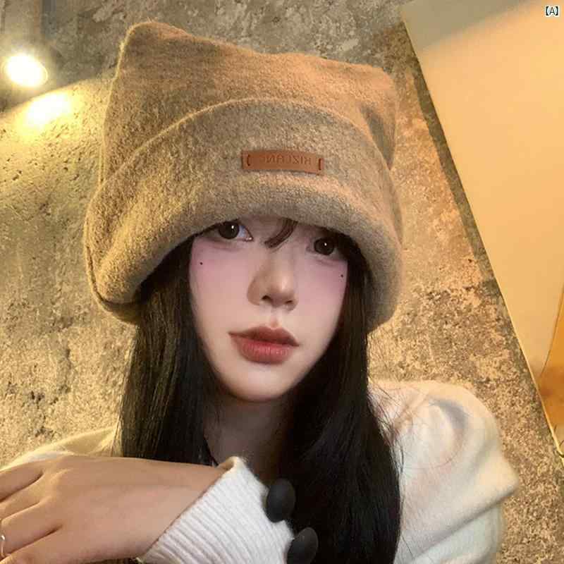 レディースファッション　ファッション小物　オシャレ かわいい 猫耳 コーヒー 色 パイル 帽子 秋冬 大きい頭囲 顔 出す 小柄 防寒 厚手 暖かい