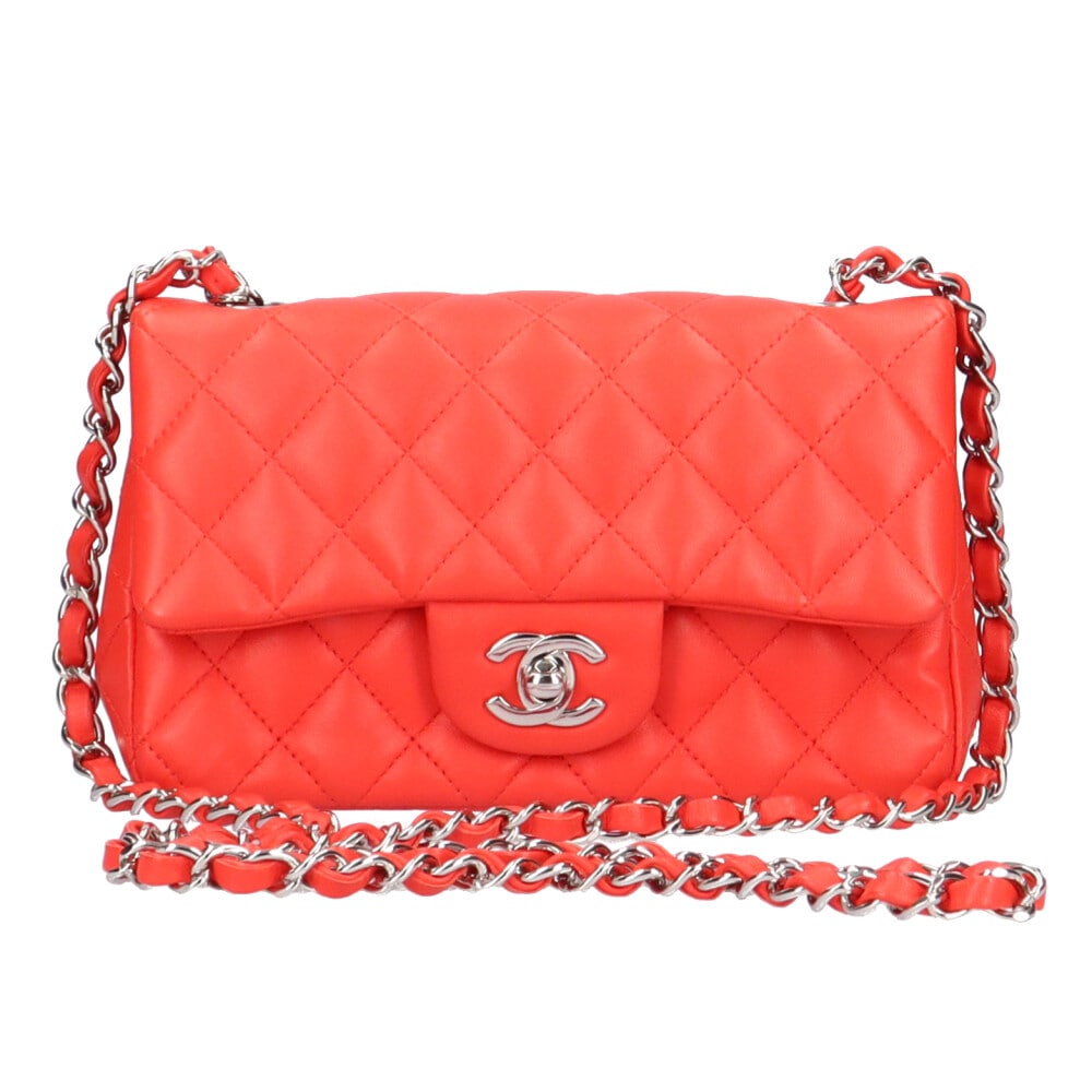 シャネル チェーン ミニマトラッセ ショルダーバッグ ラムスキン レッド CHANEL 中古
