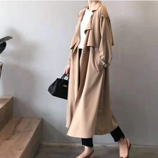 【取寄：納期2週間】トレンチコート レディース ロング丈 ウエストベルト コート レディース トレンチ ゆったり コート レディース 体型カバー おしゃれ かわいい トレンチコート レディース