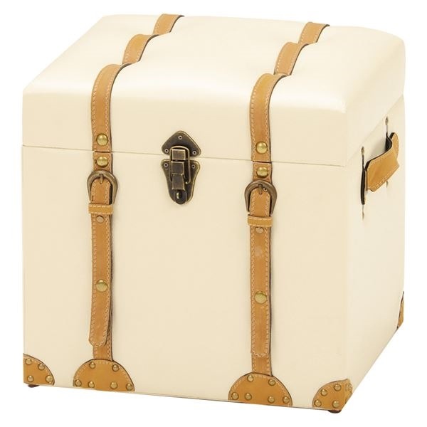 ボックススツール/収納付きオットマン トランク型 幅40cm 合成皮革/合皮使用 チェスターシリーズ アイボリー