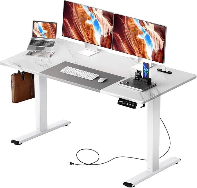 パソコンデスク 昇降式 電動 ゲーミングデスク pcデスクローデスク 作業机 オフィスデスク マルチ電源タップ付き ツートーンカラーデザインの天板 モニターアーム取付可能 安定自動昇降