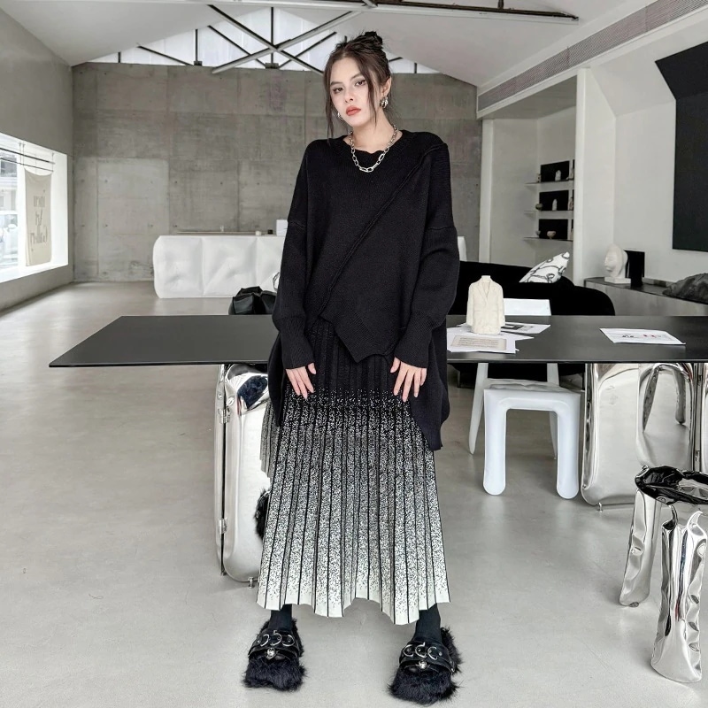 マキシスカート 【高.品.質】今週は25%オフ2024新作 おしゃれ 百掛け スカート ニットスカート 気質 プリーツスカート ロングスカート