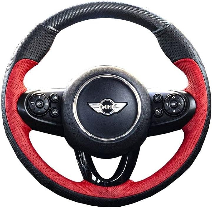 スカイベル ハンドルカバー 編み込み ミニクーパー BMW MINI f54 f55 f56 f57 f60 対応 縫い込み 式 ステアリング (レッド)