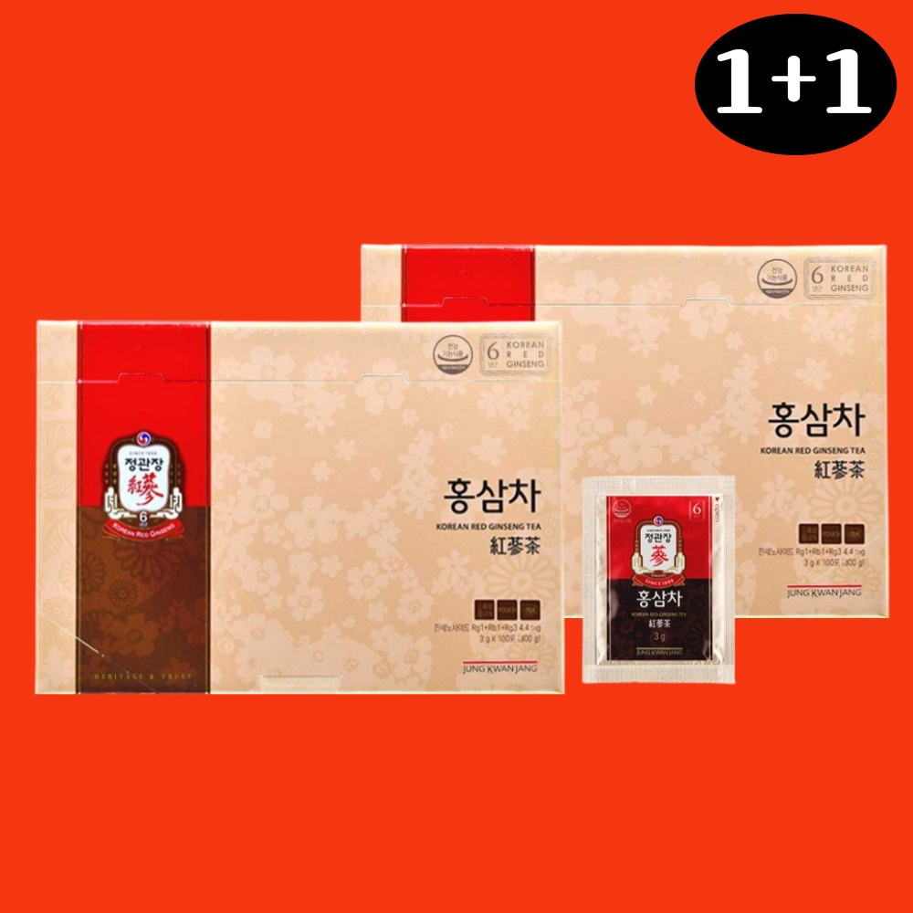 [1+1]NEW 紅参茶 100包 x 2箱 / 紅参（ホンサム）6年根 高麗人参 ギフトにおすすめ / 飲みやすい紅参茶/免疫力改善/疲労回復