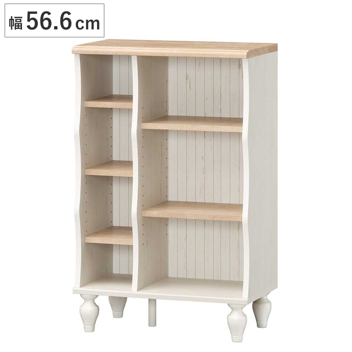 フリーラック 幅56.6cm 3段 ろくろ脚 本棚 収納棚 収納ラック シェルフ 書棚 多目的ラック 本 収納 ディスプレイラック 木製 一人暮らし 白 ホワイト かわいい おしゃれ 上品