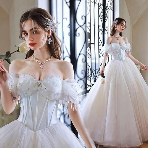 ウェディングドレス ロングドレス 花嫁ドレス オフショルダー プレンセンスドレス 結婚式 二次会 演奏会 披露宴 発表会 コンサート 大きいサイズ 小さいサイズ フォーマル 前撮り リゾート パーティ 22,177円