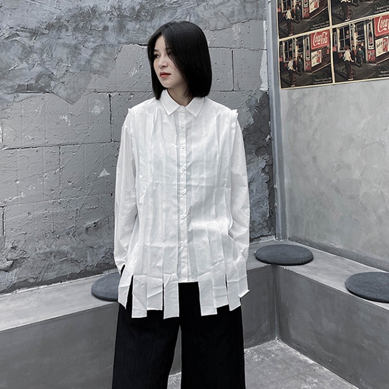 レディース長袖シャツ無地シンプル春夏新ファッション不規則なデザインタッセルファッションラージカジュアルシャツレディース多目的な個性トレンドシャツファッション