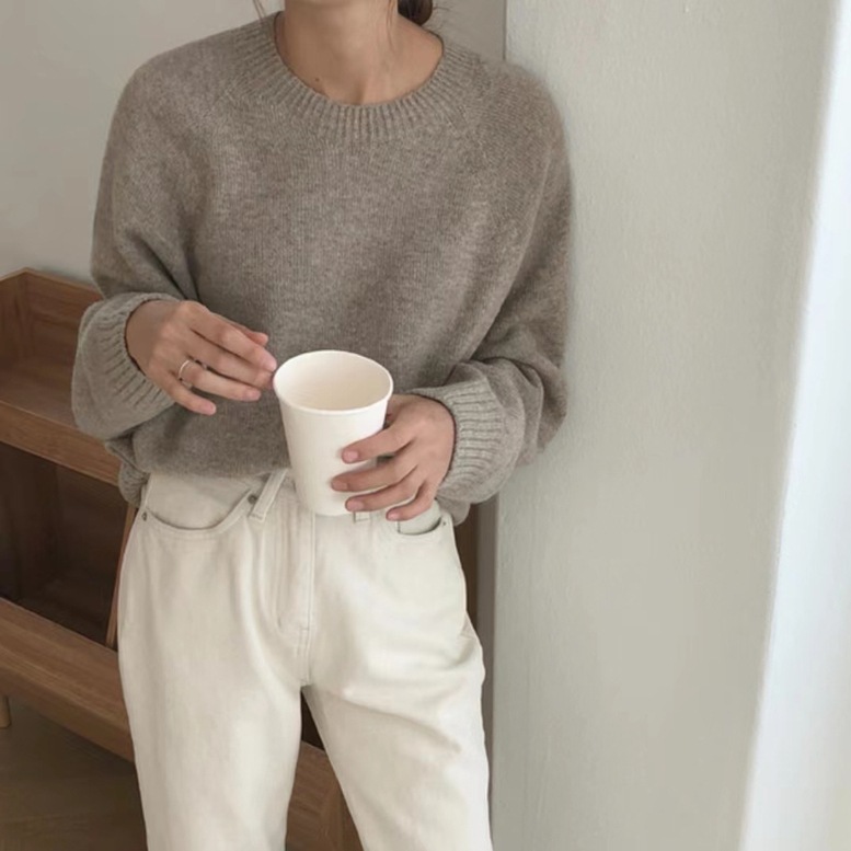 ニット レディース ラグランニット ハイゲージ クルーネック 長袖 ボリュームスリーブ セーター