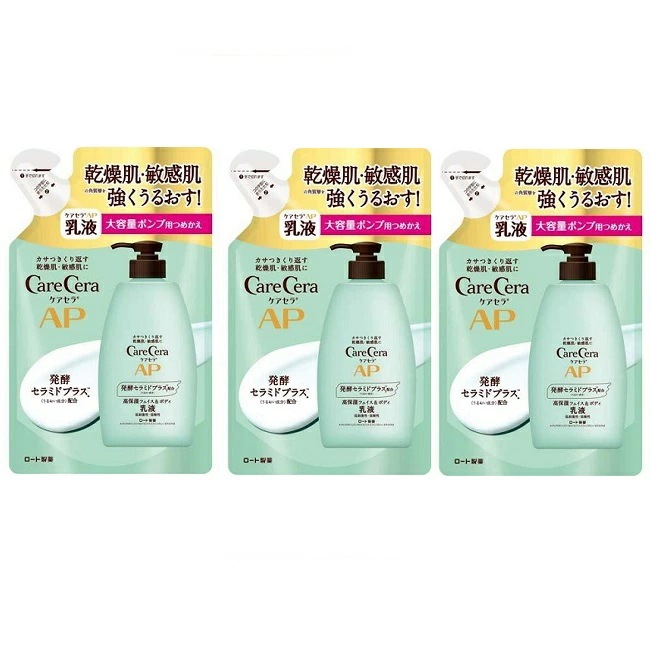 【3セット】 ケアセラ APフェイス＆ボディ乳液 つめかえ用 370ml ロート製薬 ROHTO 乳液 保湿 うるおい ボディケア セラミド メンズ レディース 乾燥肌 乾燥 カサカサ 敏感肌