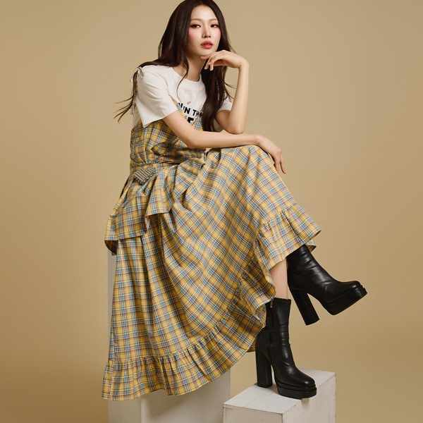 D5182 チェックレイヤード ワンピース