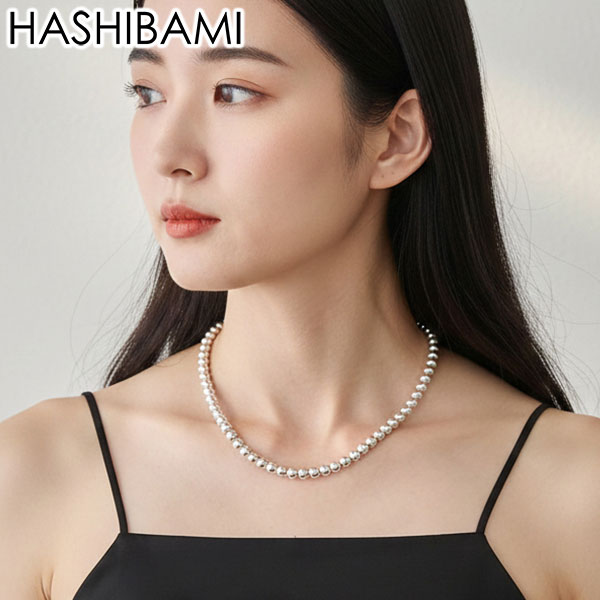 ネックレス レディース シルバー シンプル ボールチェーン風 マグネット ワンタッチ ポーチ付き ヘマタイト おしゃれ アクセサリー 5.5mm玉 43cm 天然石 HB2100252