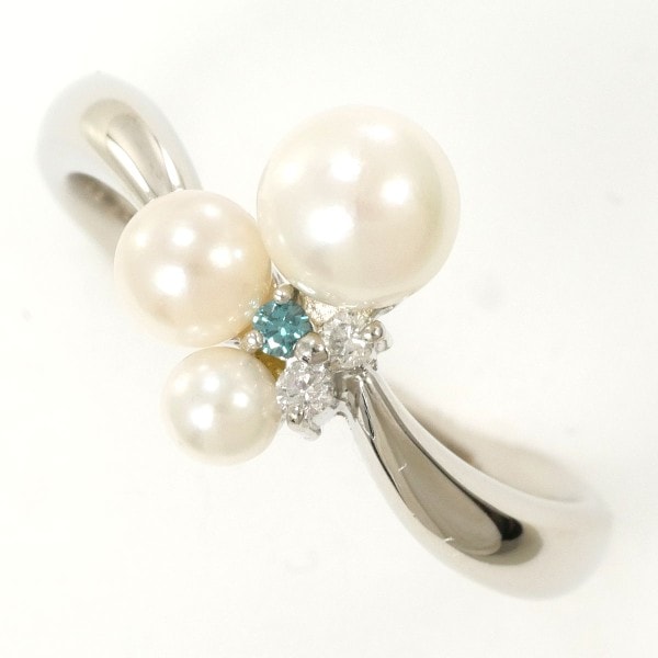 PT900 プラチナ リング 12号 パール(真珠) 約3～5mm ブルーダイヤ 計0.04 中古 28,286円