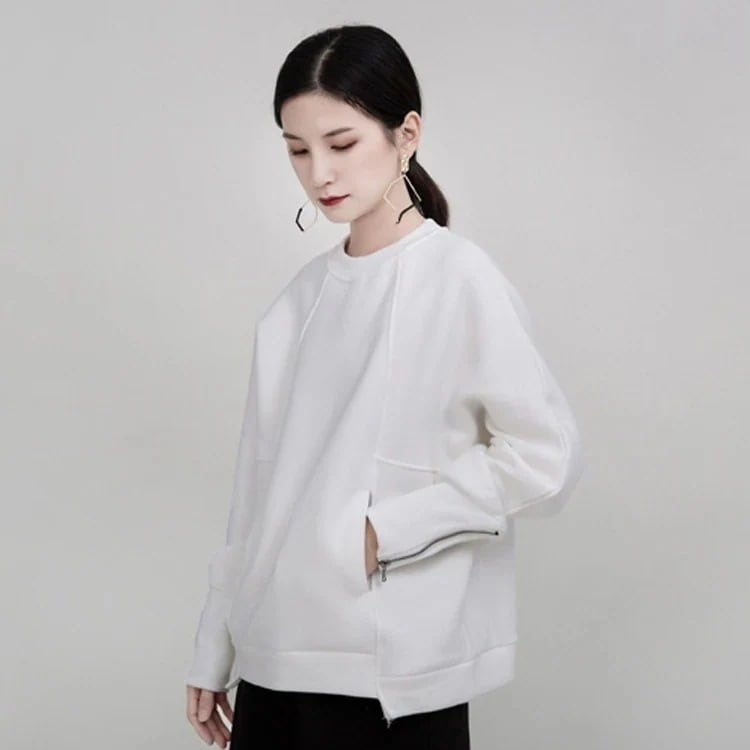 Tシャツカットソー 春春冬春 新作 無地 スウェット ラウンドネック ファスナースウェット レディース トップス