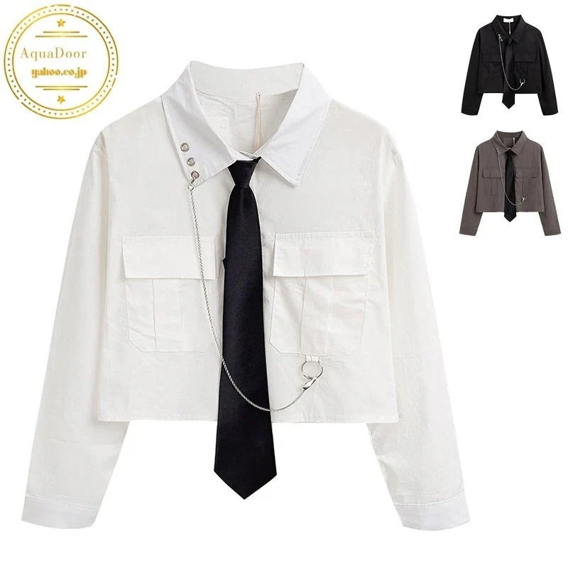 好評 一部即納！シャツ 長袖 レデイーズ 原宿風 JK制服 ショート丈 へそ出し トップス 韓国ファッション ヒップ