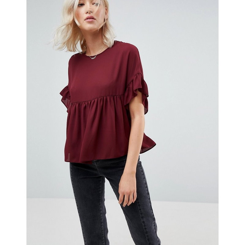 エイソス レディース トップス【ASOS Smock Top with Ruffle Sleeve】Wine エイソス レディース トップス【ASOS Smock Top with Ruffle Sleeve】Wine