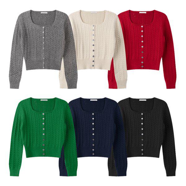 女性ルマンディUネックケーブルウォッシャブルニットカーディガンSGW-CA-Q046-グレー