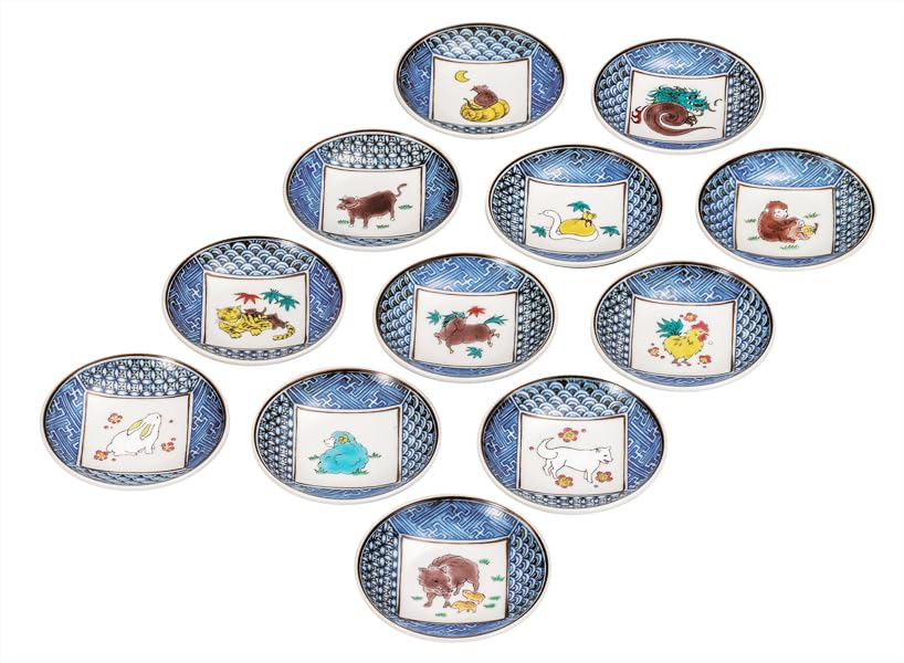 九谷焼いわたや 3.2号皿揃十二支 K9-143