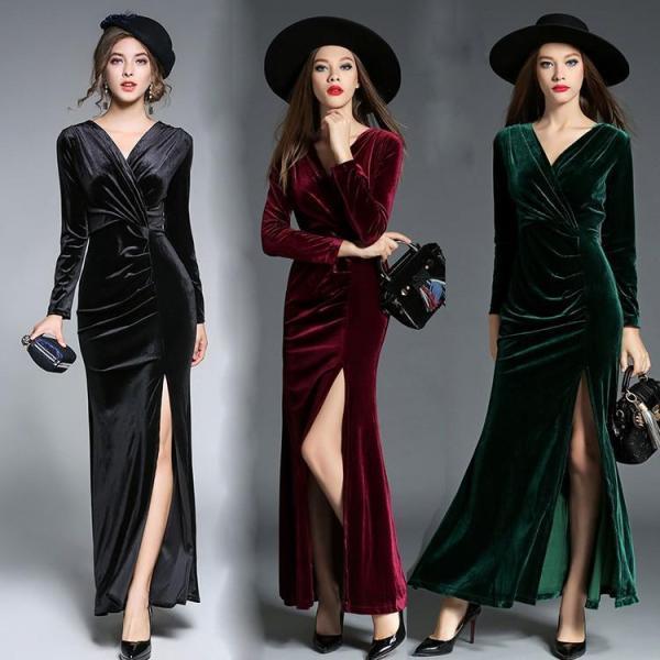 ワンピースドレス 結婚式 二次会 シースルー 入園式 卒業式 大人 上品ベルベット パーティードレス ドレス フォーマル レディース ロング丈 ひざ下 スリット