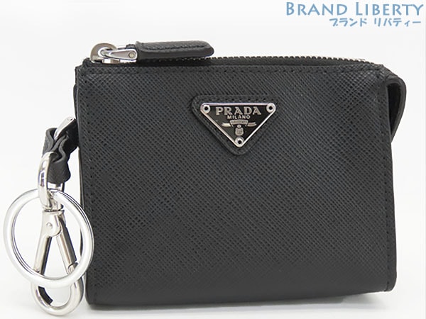 超美品プラダサフィアーノトラベルトライアングルミニポーチ小物入れキーリングキーホルダーコインケースブラック2TT072