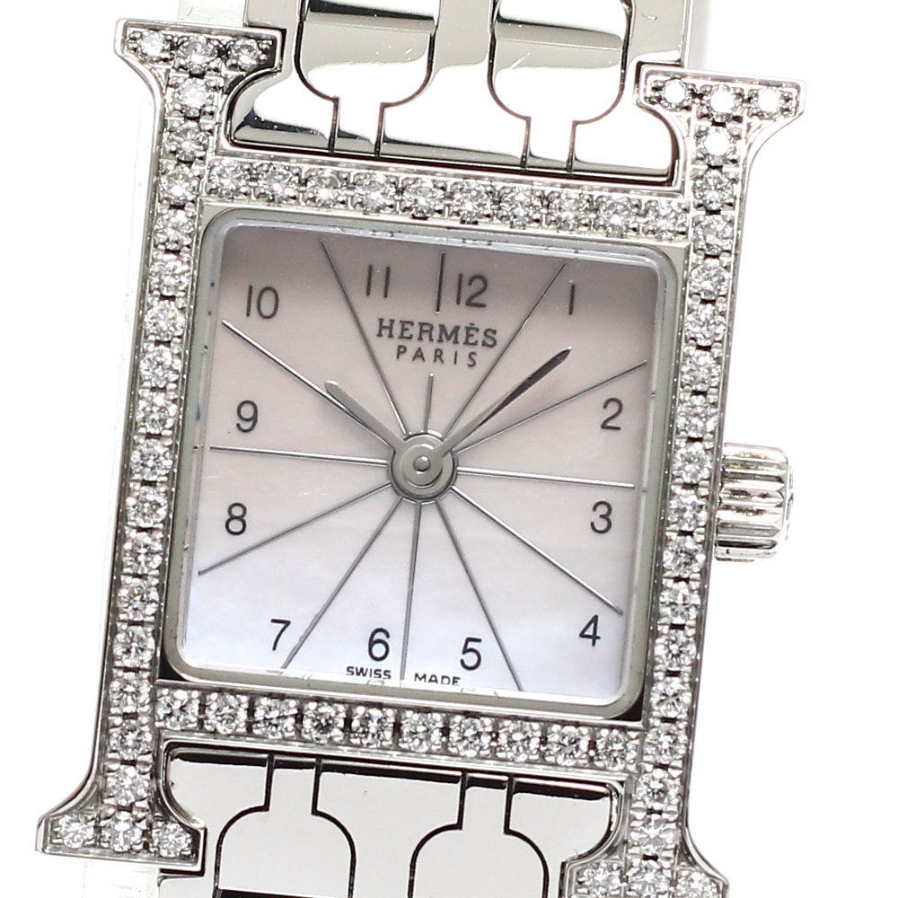エルメス HERMES HH1.130 Hウォッチ ミニ ダイヤベゼル クォーツ レディース 良品 内箱付き_917360【中古】