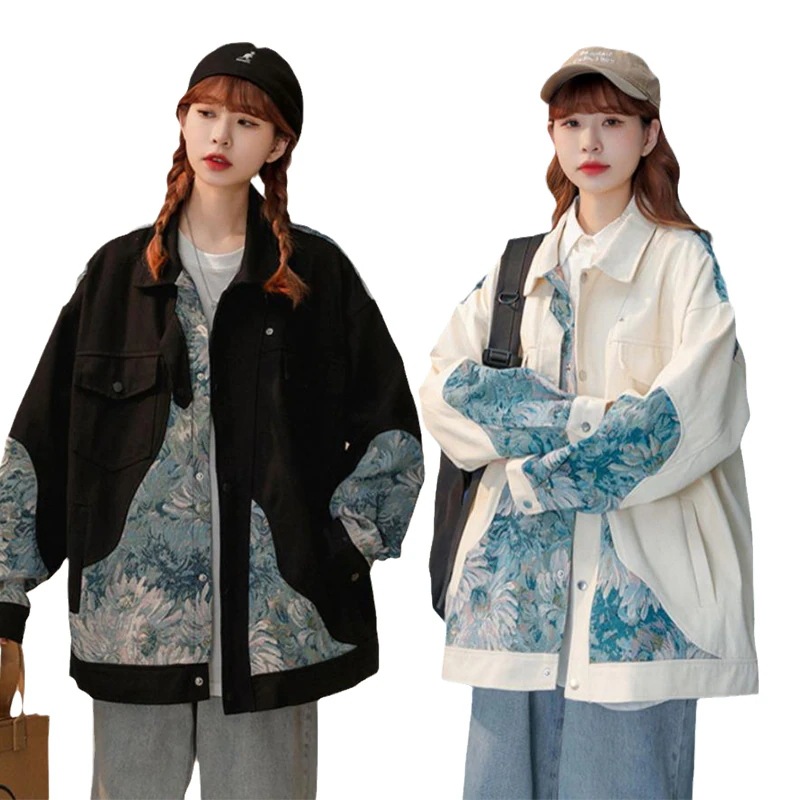 【快速出荷】ブルゾン レディース ジャケット 春 メンズ 男女兼用 ジップアップパーカー 花柄 アウター カップル服 ゆったり