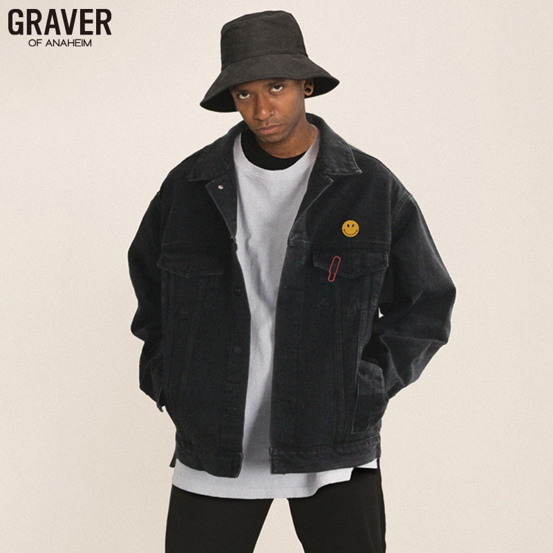 [UNISEX]スモールドットスマイルDENIM JACKET_BLACK