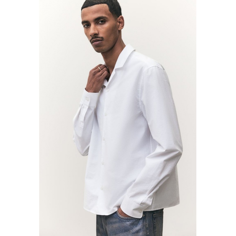 H&M ロングスリーブキャンプシャツレギュラーフィットホワイト