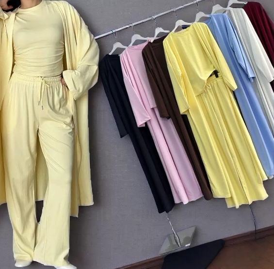 スポット2025春の新作クロスボーダー欧米貿易婦人丸首長袖ワイドレッグパンツ気質通勤スーツ344