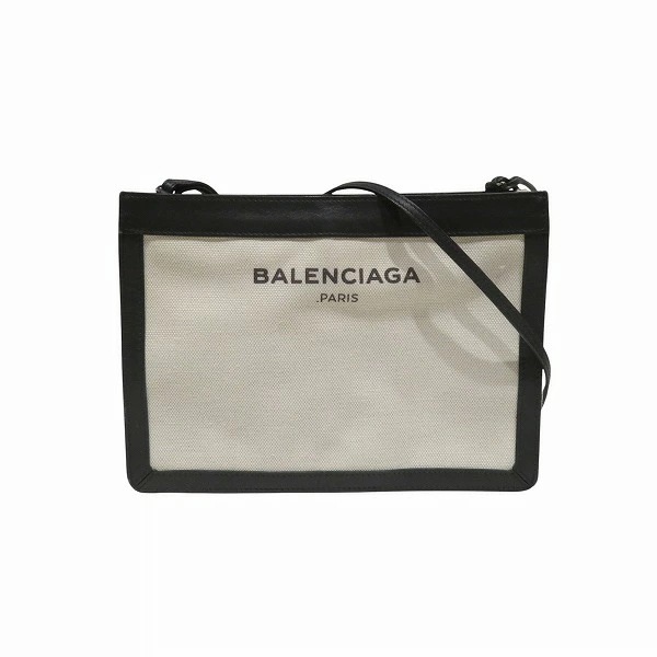 バレンシアガ ネイビーポシェット 339937 キャンバス レザー ショルダーバッグ【中古】 25,790円