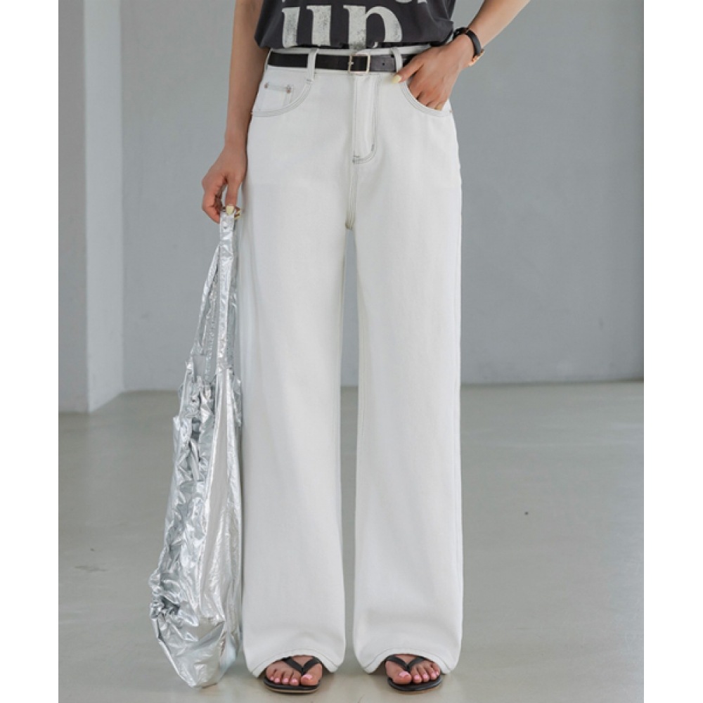 フレンチシックウルディットホワイトステッチコットンワイドパンツ 7,365円
