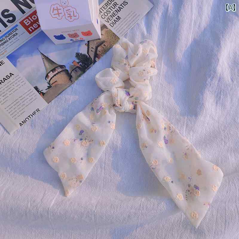 夏 花 フェアリー シフォン 大きいリボン ヘアアクセサリー ヘアバンド ヘアネクタイ 韓国 ファッション プリント レディース レジャー 女性用