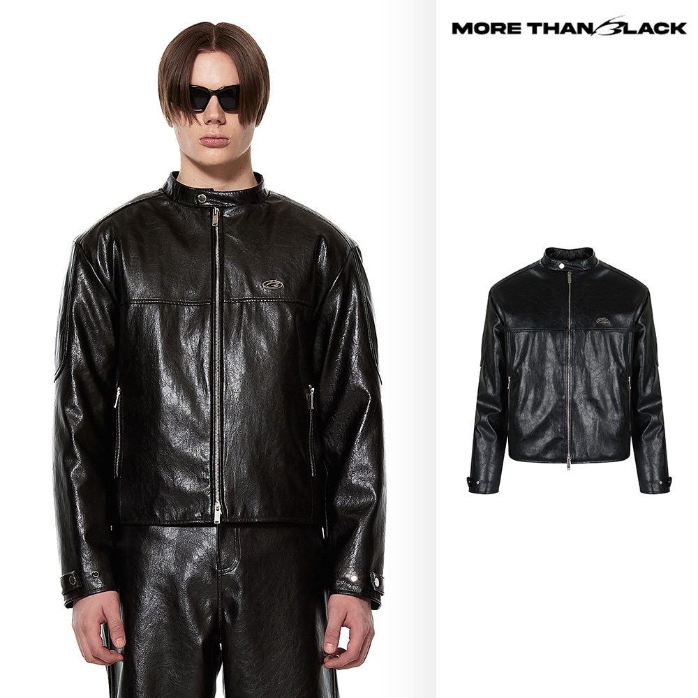 [MORE THAN BLACK] LEATHER BIKER JACKET