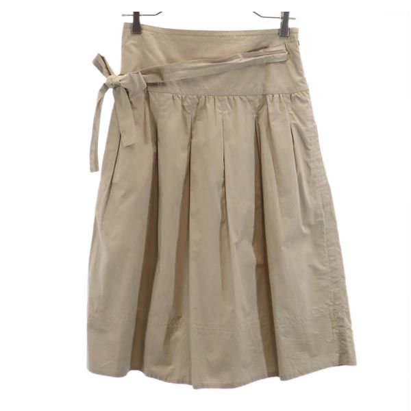 フランス製 ミディ丈 スカート 34 ベージュ系 サイドジップ レディース