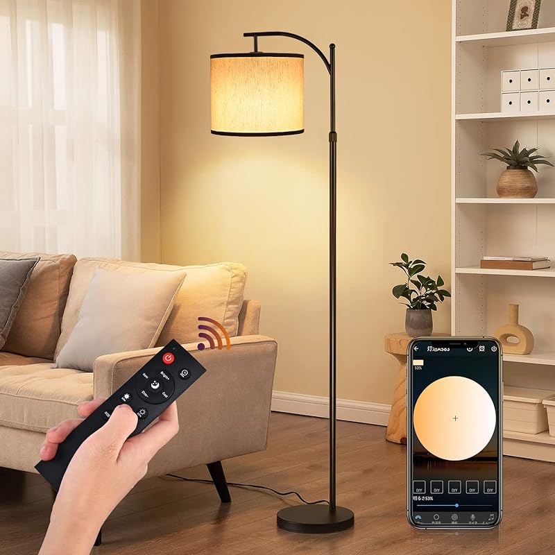 フロアスタンド フロアランプ LED フロアライト 組み立て式 ライトスタンド RGB LED電球 9W 無段階調光調色 勉強 仕事 読書に適用 リビング&寝室用 照明灯 ブラック 2年間品質保証Ni