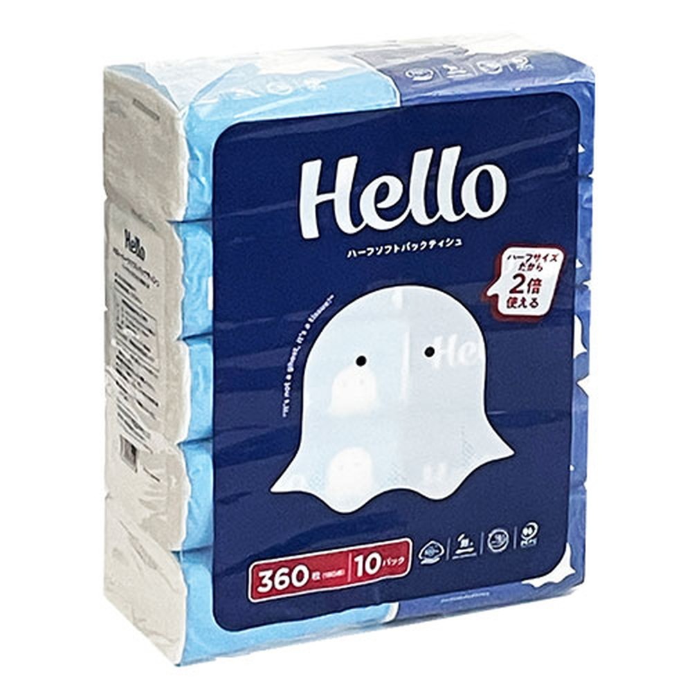 ティッシュペーパー 箱なし ハロー ソフトパックティッシュ ハーフ 180組 120個(10個入 12パック)
