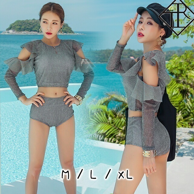 ２点で13o円OFF！【即納】水着 レディース 水着 体型カバー ビキニ 大きいサイズ ビキニ 人気 盛れる お洒落 可愛い オトナ 長袖 フリル シンプル レトロ チラ見せ セクシー 脚長効果 プー