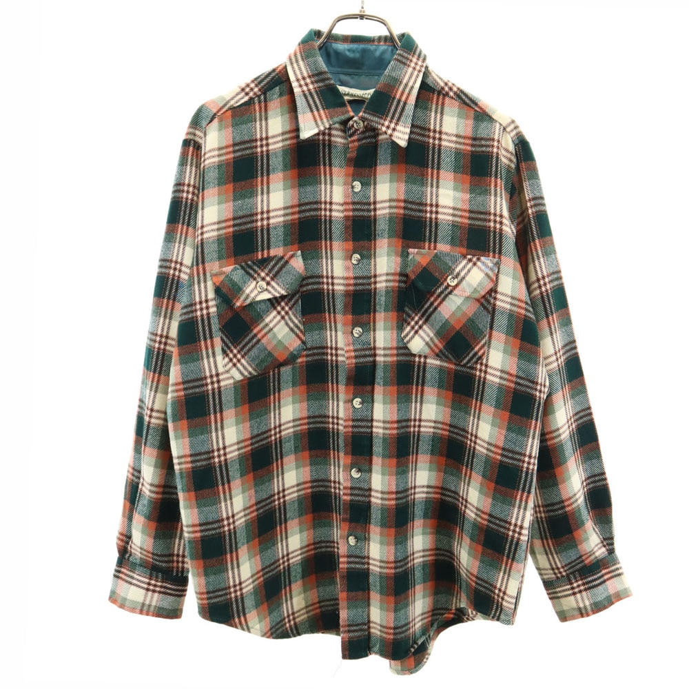 セントジョーンズベイ 80s 90s オールド チェック柄 長袖 ネルシャツ L モスグリーン 他 STJOHNSBAY 衿芯 メンズ