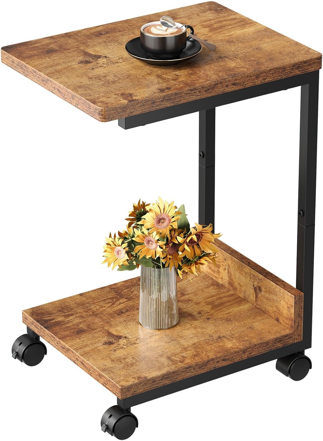 キャスター付きサイドテーブル コの字型 幅37×奥行26×高さ53cm ビンテージ調