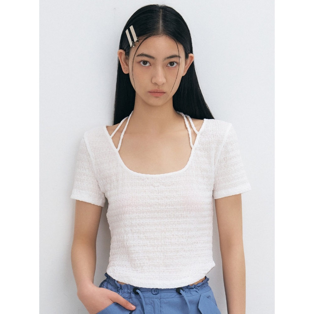 CITYBREEZE クリンクルカットアウトショートスリーブ T シャツホワイト