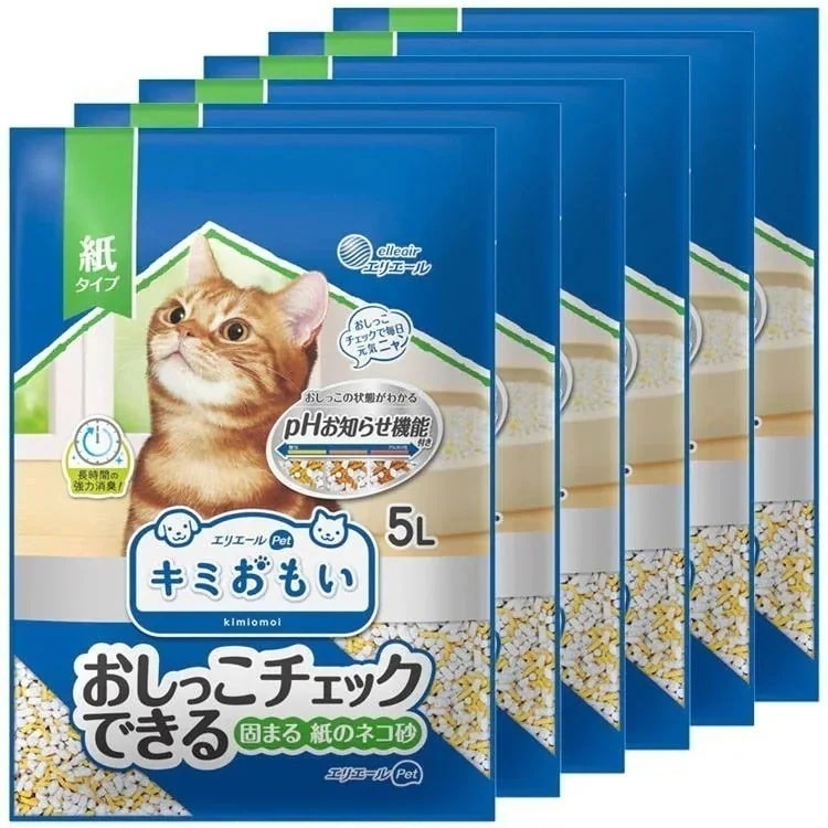 【6個セット】キミおもい おしっこチェックできる 固まる紙のネコ砂 5L 猫砂 紙 おしっこ チェック 下部尿路 pH エリエールペット ネコ砂 トイレ砂 ノーマルトイレ 【D】